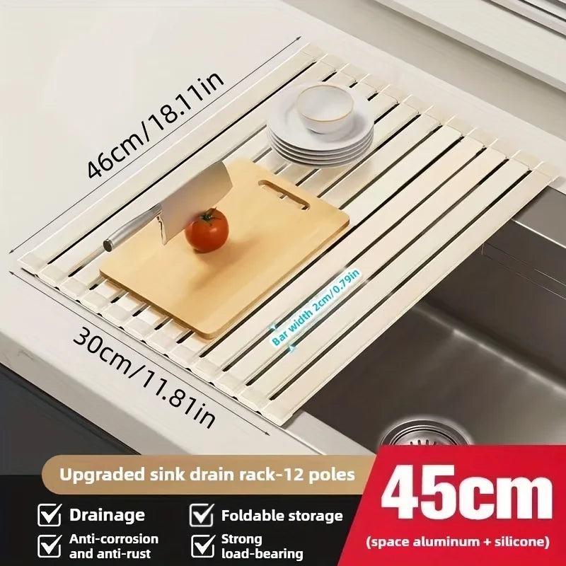 Space-Saving Rollable Drain Shelf for Kitchen Sink