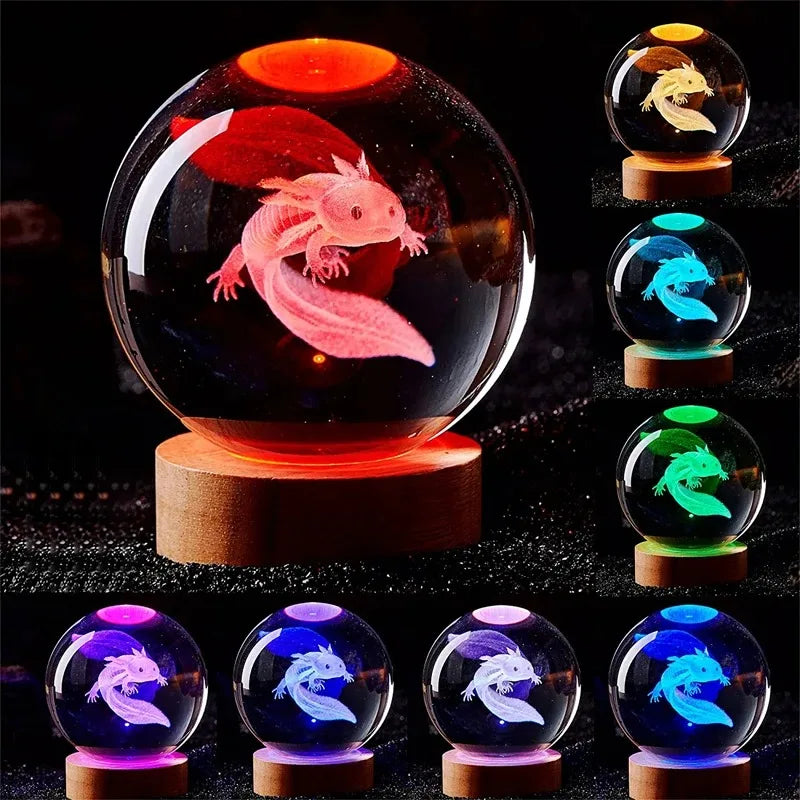 Enchanting 3D Axolotl LED Crystal Night Light for Home Decor