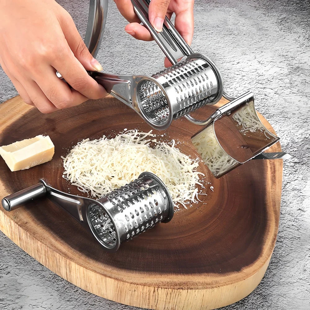 Hand Crank Rotary Grater in Stainless Steel for Cheese and Vegetables