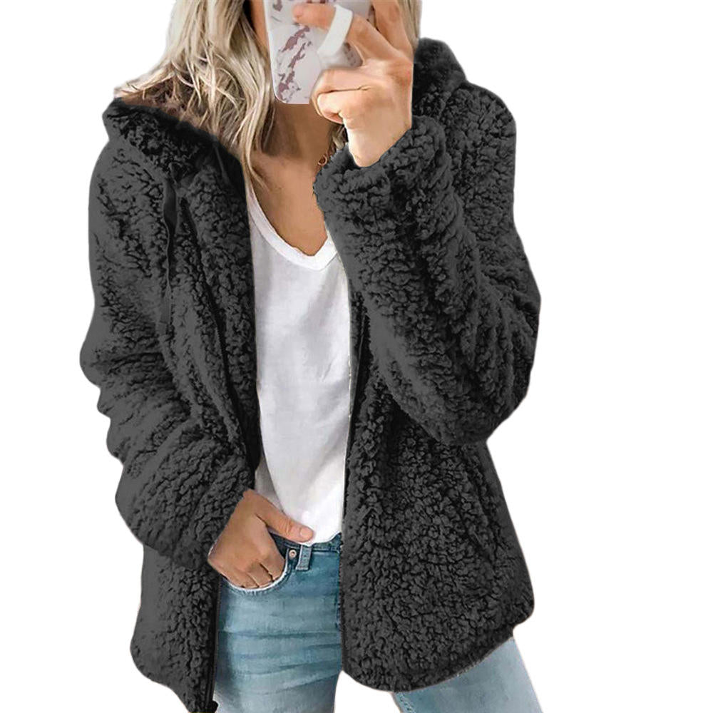 Women's Teddy Bear Fleece Coat | Soft Plush Zipper & Pockets | Cozy Winter Outerwear