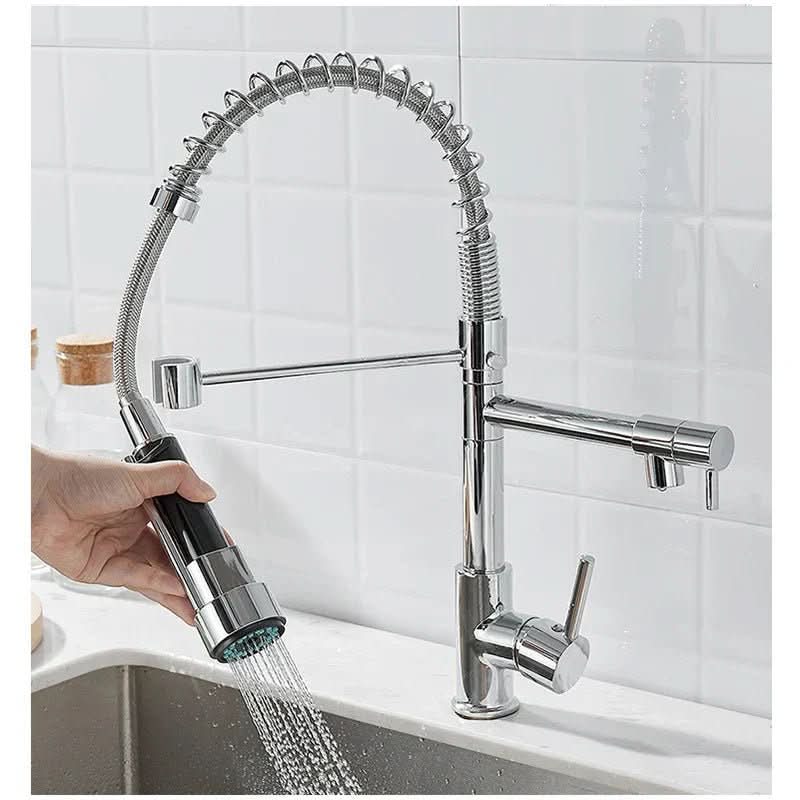 Elegant Duo Spout Kitchen Faucet with Luxe Black and Gold Design