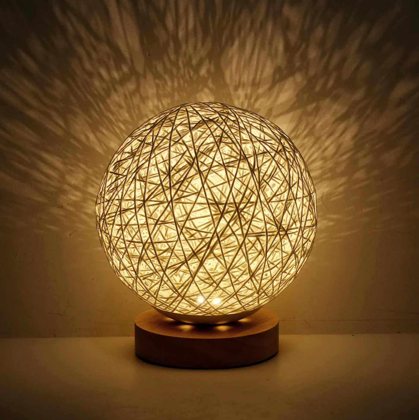 30 cm Rattan Sphere Table Lamp with Adjustable Brightness