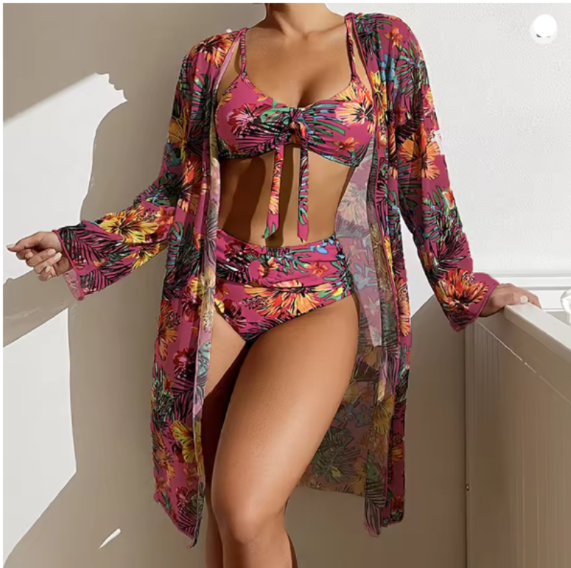 Women’s Two-Piece Bikini Swimsuit Set | Quick-Drying Four-Way Stretch Fabric | Padded & Fully Lined with Removable Pads | Sheer Kimono Cover-Up