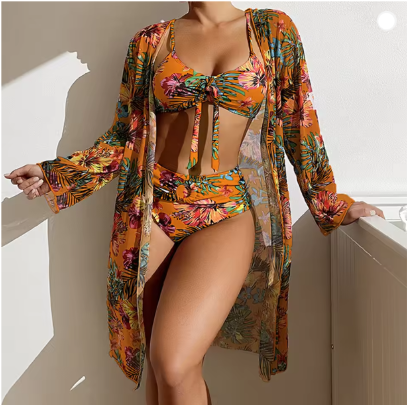 Women’s Two-Piece Bikini Swimsuit Set | Quick-Drying Four-Way Stretch Fabric | Padded & Fully Lined with Removable Pads | Sheer Kimono Cover-Up
