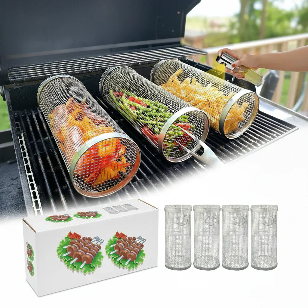 GrillMate Rotating Stainless Steel Barbecue Basket for Perfect Cooking