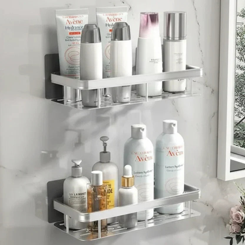 Stick-On Bathroom Organizer Shelf - No Drilling Required