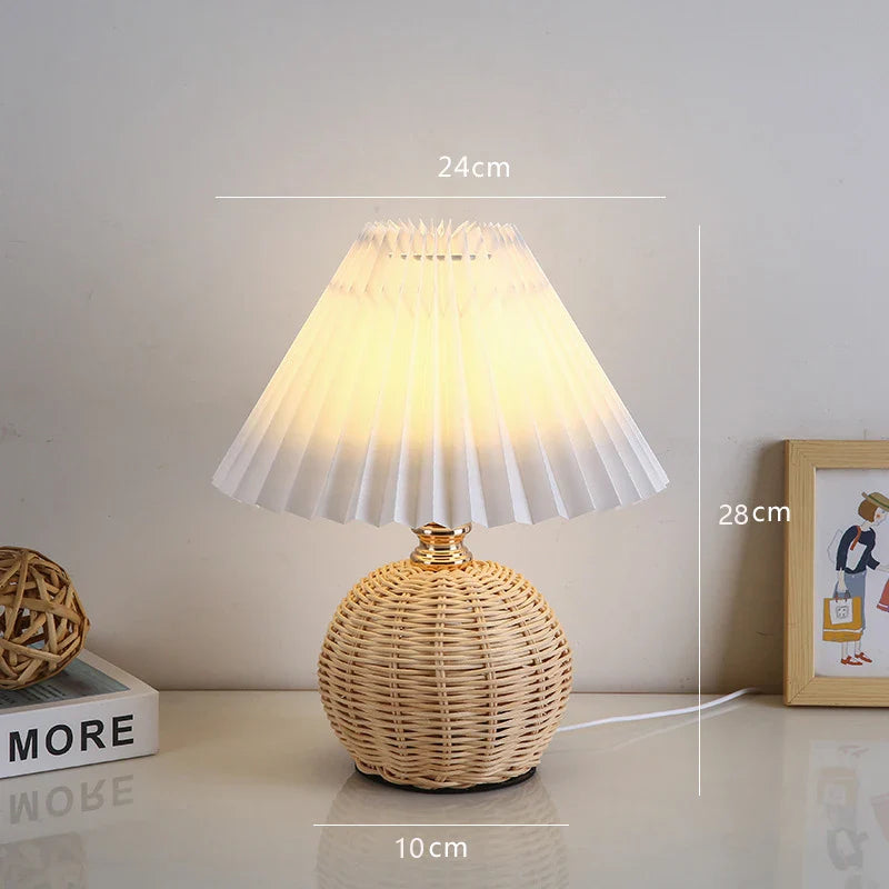 Vintage-Inspired USB LED Bedside Lamp with Pleated Shade