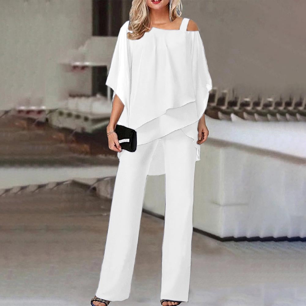 Women’s Cold-Shoulder Jumpsuit | Lightweight Polyester & Spandex | Wide-Leg Pants | Elegant Fit