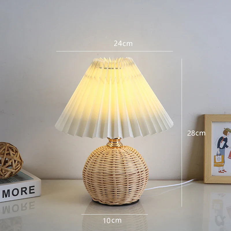 Vintage-Inspired USB LED Bedside Lamp with Pleated Shade