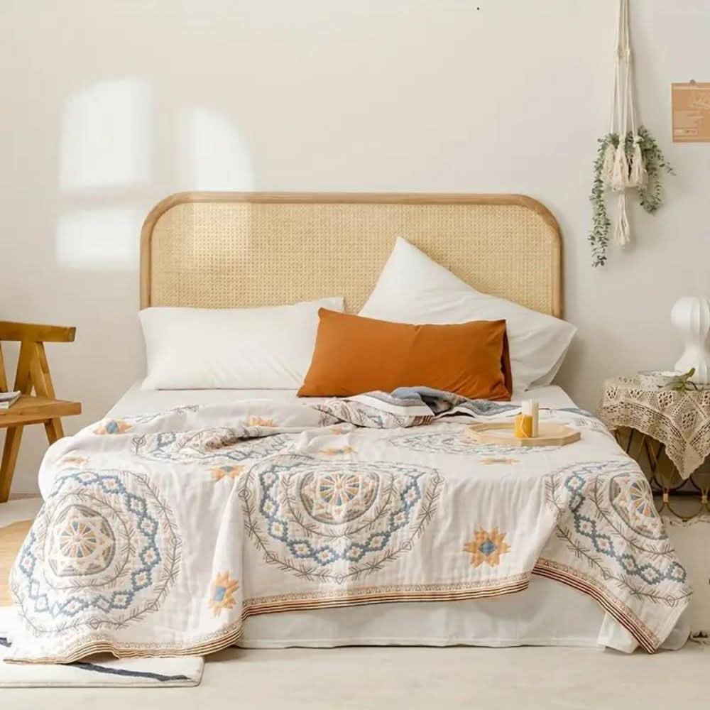 Earthy Boho Cotton Throw Blanket for Home and Outdoors