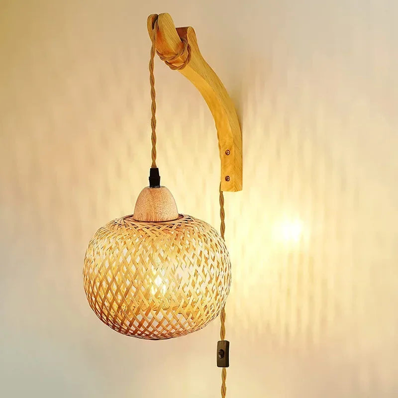 Natural Weave Wall Lantern - Handcrafted Rattan Light Fixture