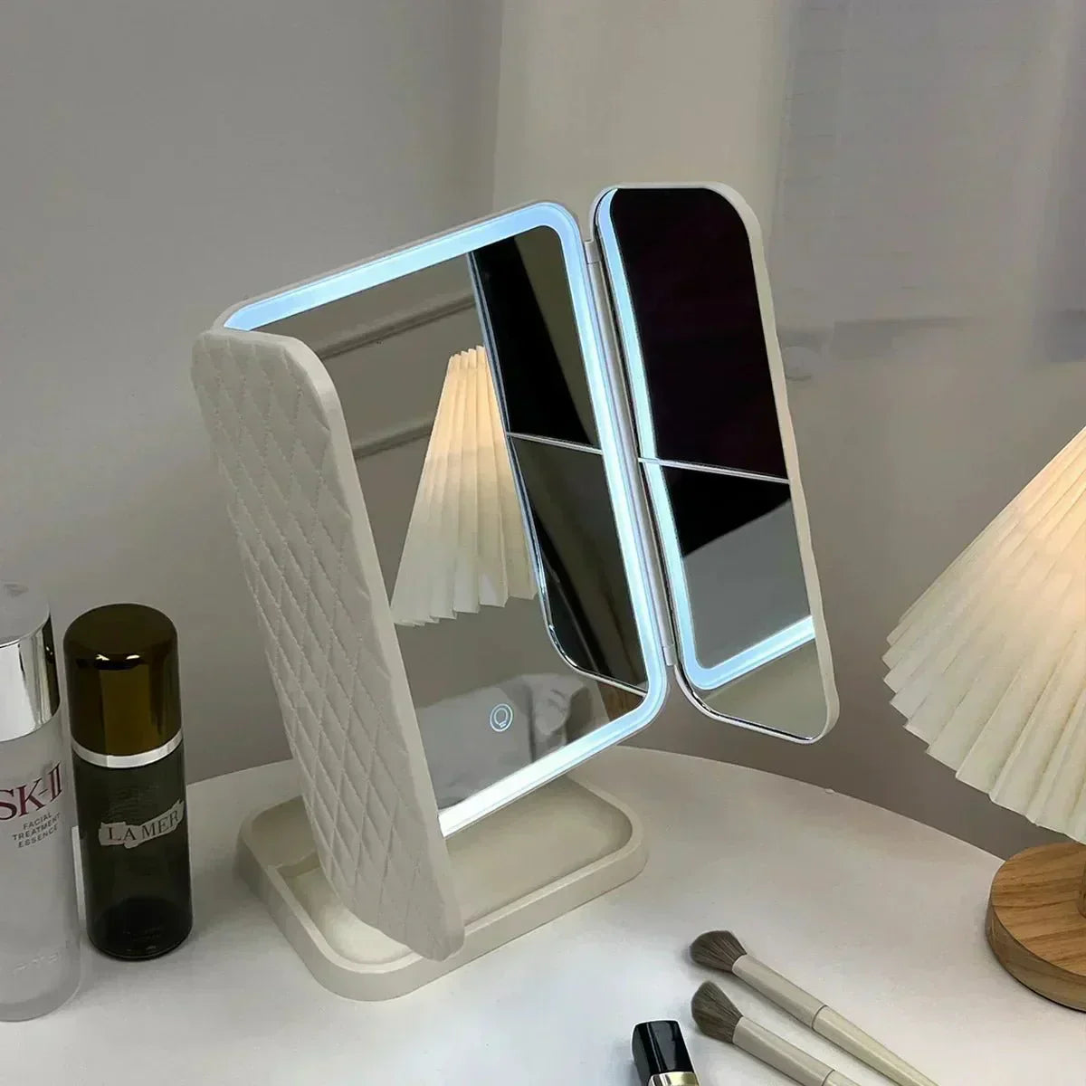 IllumiView Tri-Fold LED Mirror with Customizable Lighting
