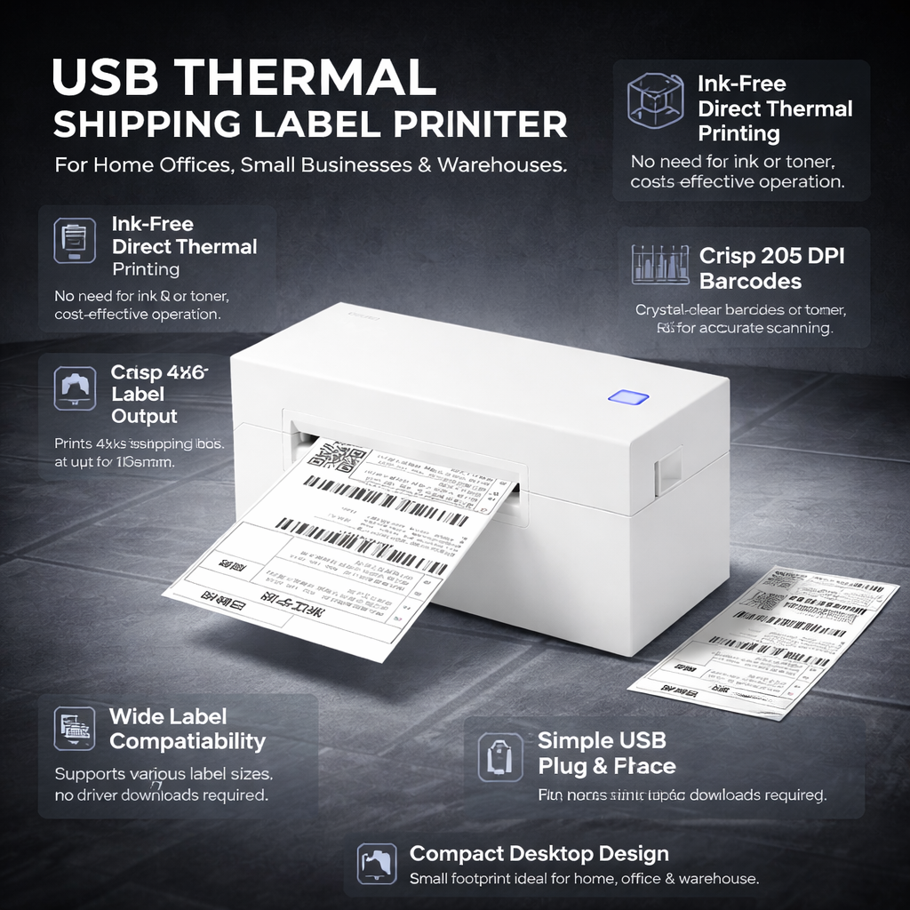 Effortless USB Thermal Printer for 4x6 Shipping Labels