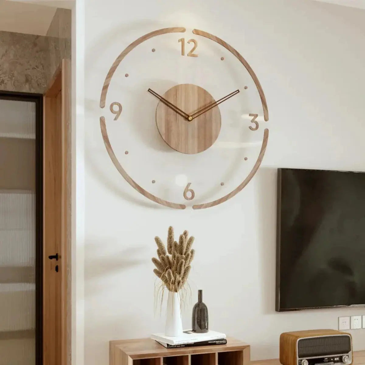 Tranquil Elegance Wall Clock – Natural Beech & Glass, 30 cm