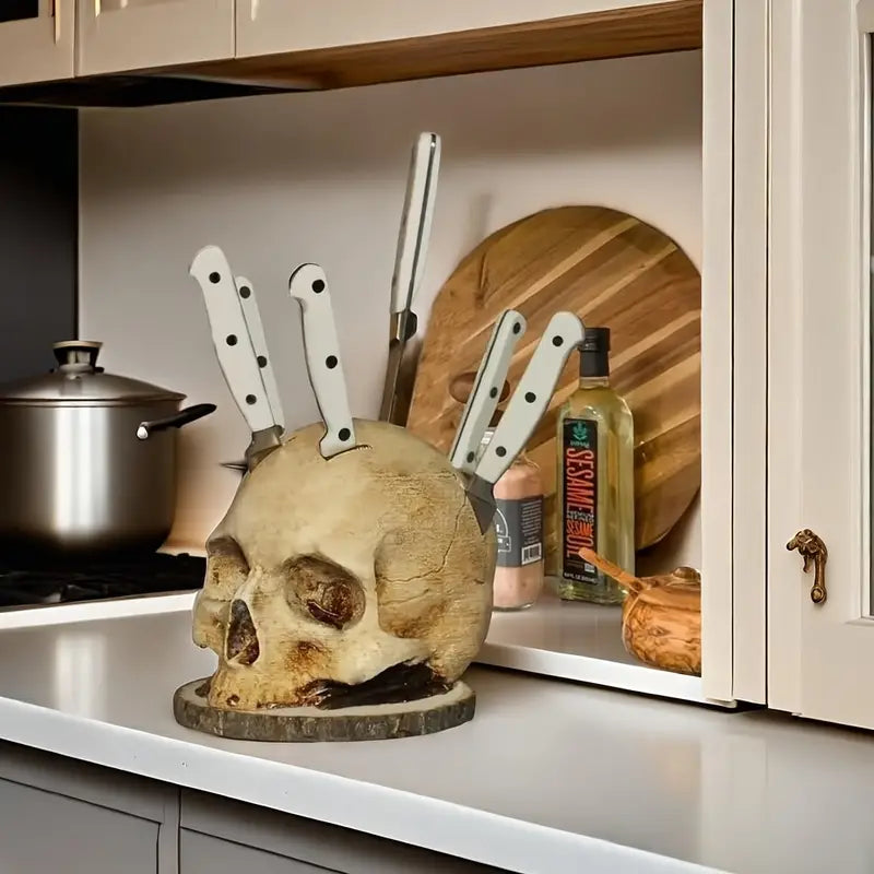 Chilling Skull Knife Stand - 7-Slot Kitchen Storage