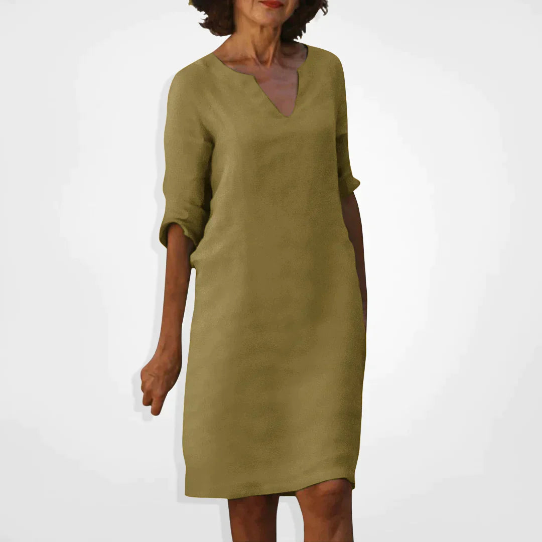 Women’s Dress | V-Neck & Three-Quarter Sleeves | Soft Premium Fabric | Midi Length