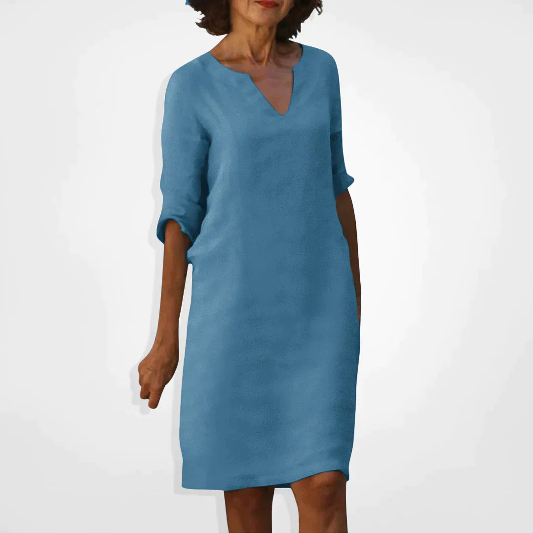 Women’s Dress | V-Neck & Three-Quarter Sleeves | Soft Premium Fabric | Midi Length