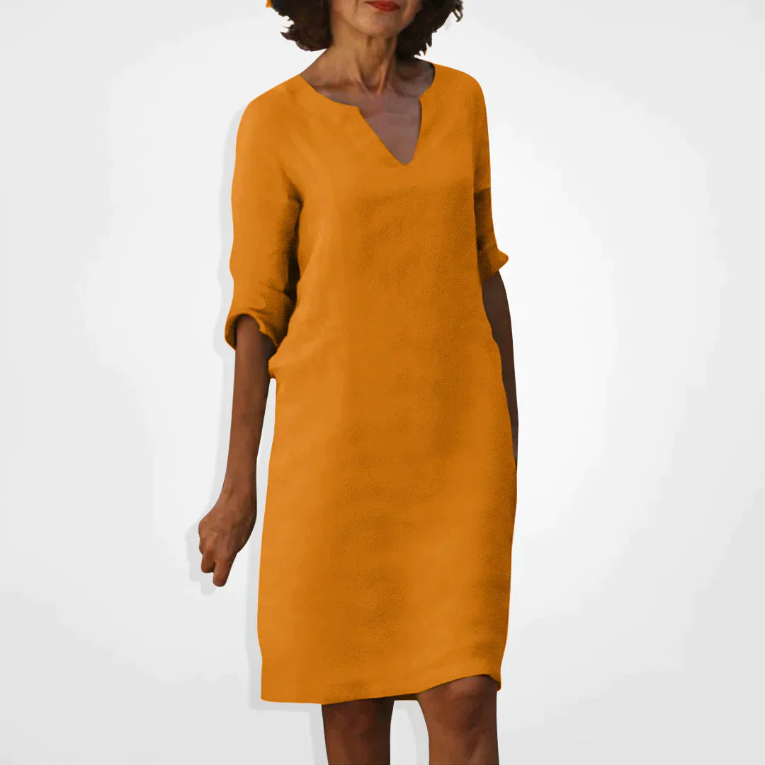Women’s Dress | V-Neck & Three-Quarter Sleeves | Soft Premium Fabric | Midi Length