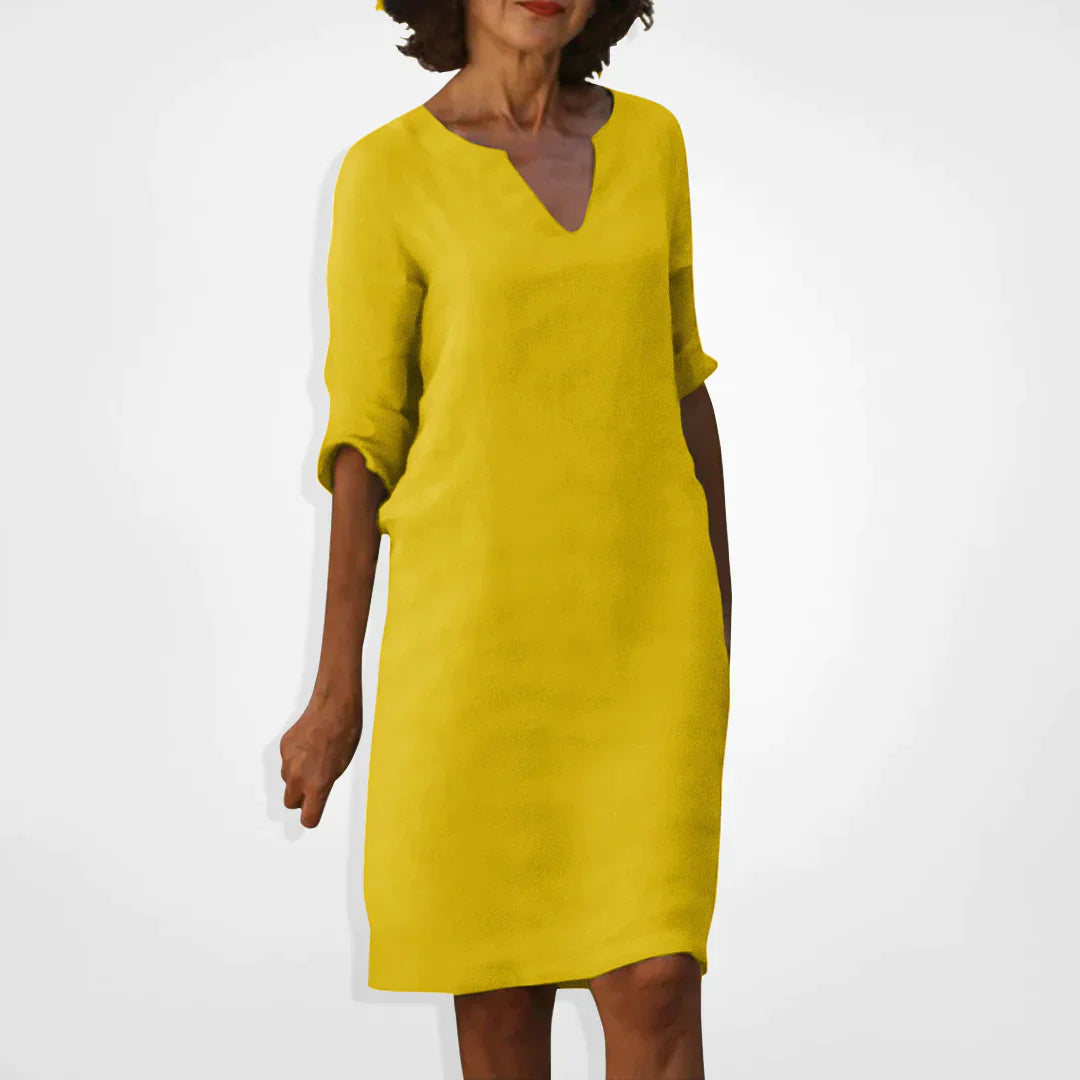 Women’s Dress | V-Neck & Three-Quarter Sleeves | Soft Premium Fabric | Midi Length