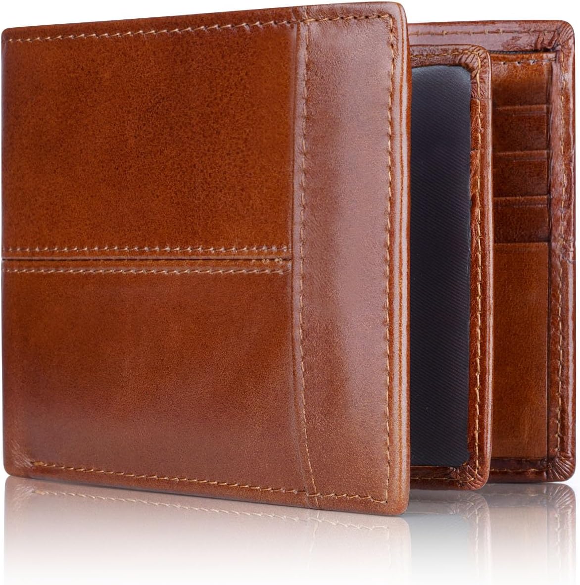 Leather Bifold Wallet for Men with 16 Card Slots – RFID Blocking, Durable
