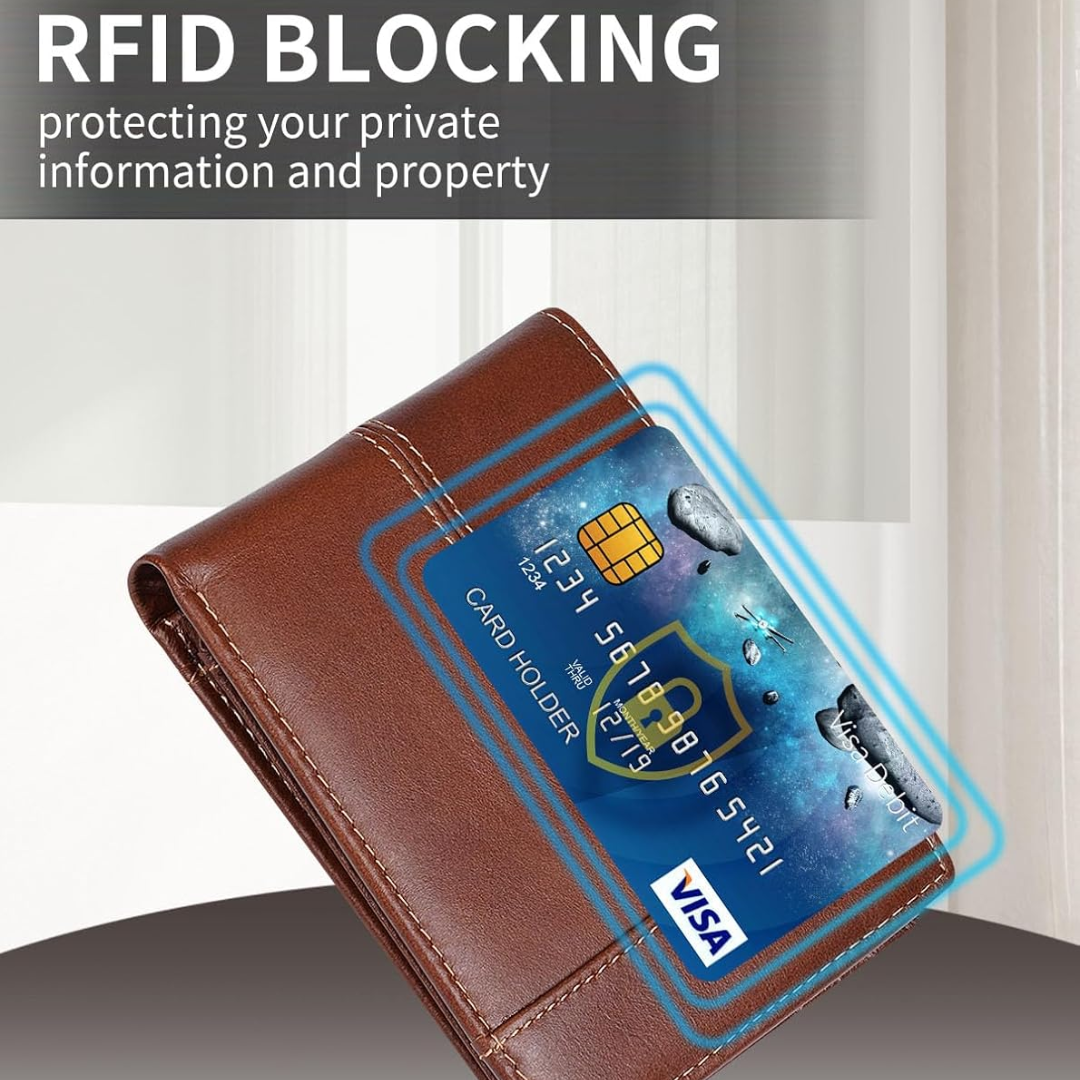 Leather Bifold Wallet for Men with 16 Card Slots – RFID Blocking, Durable