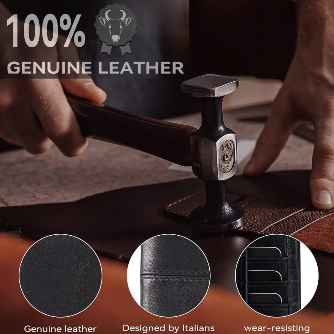 Leather Bifold Wallet for Men with 16 Card Slots – RFID Blocking, Durable