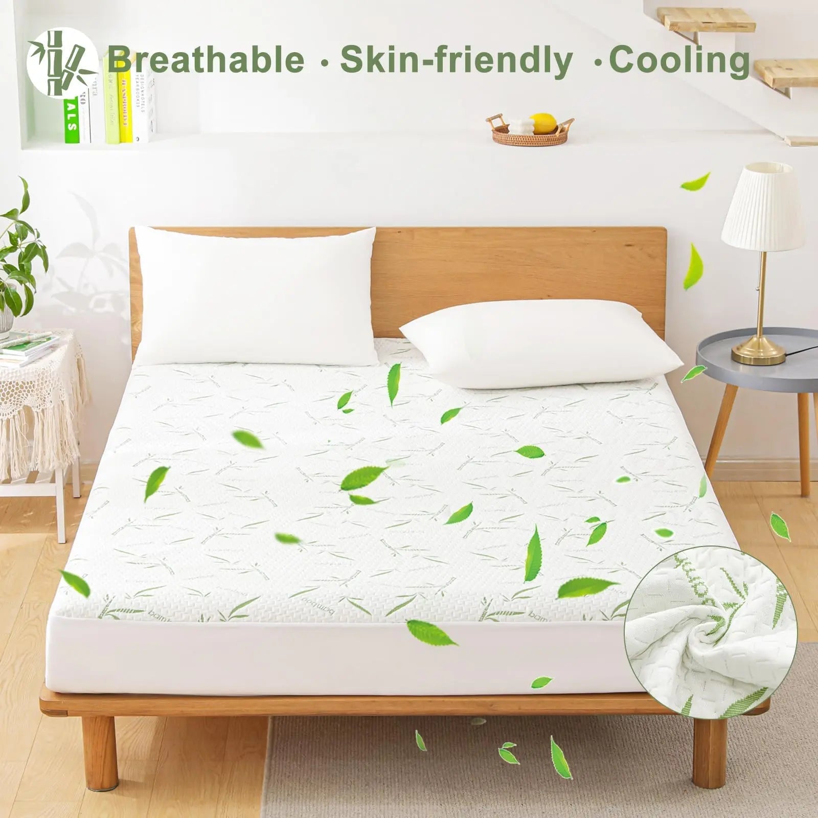 Bamboo Fiber Fitted Sheet with Cooling Effect and Waterproof Protection