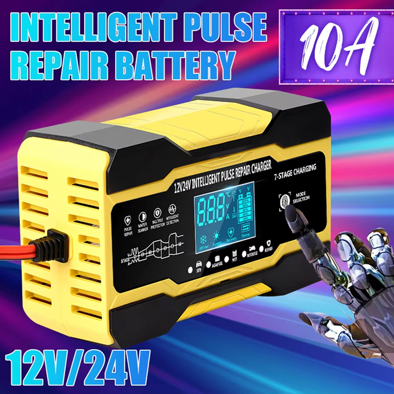 12V Automatic Car Battery Charger with LCD Screen – Universal Fit