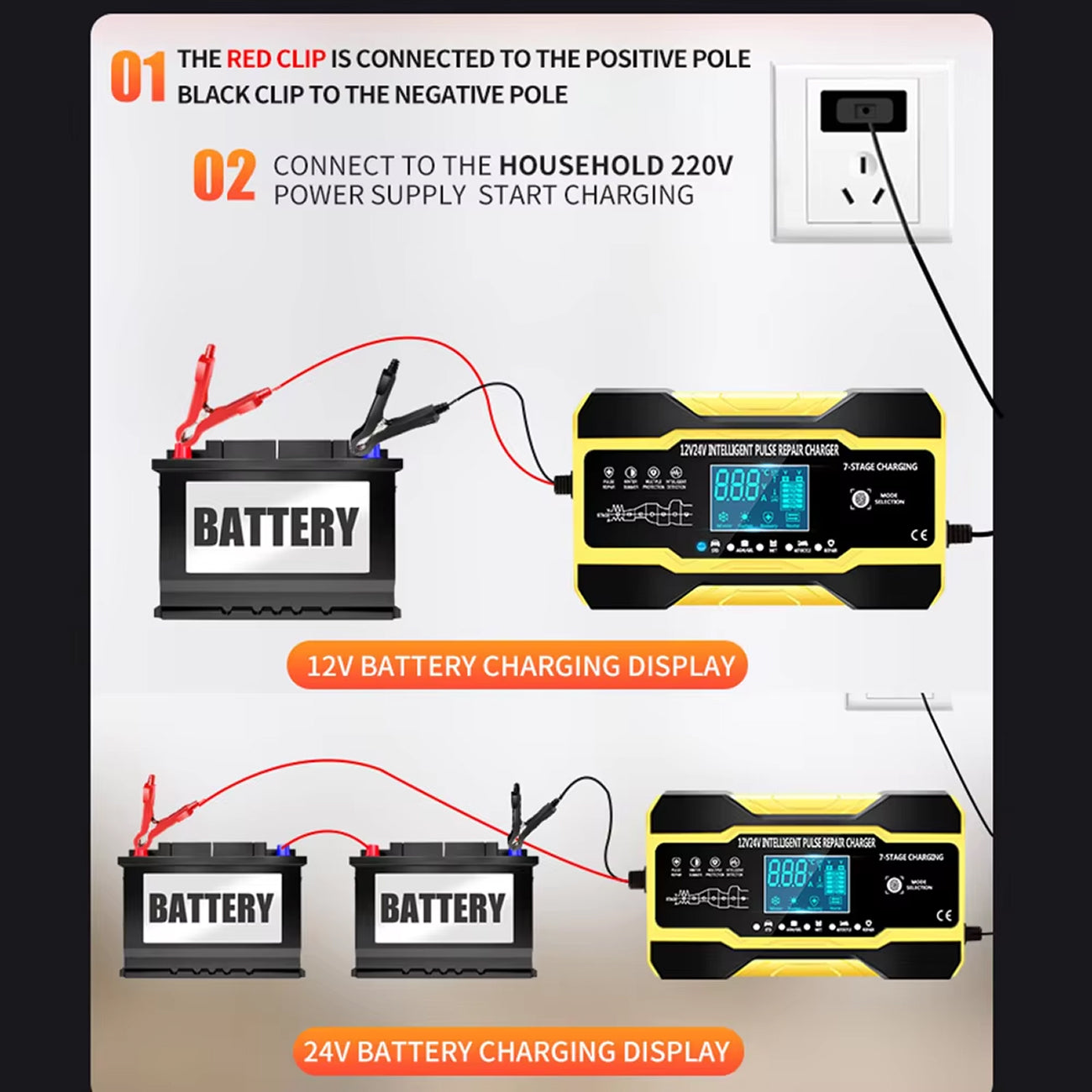 12V Automatic Car Battery Charger with LCD Screen – Universal Fit