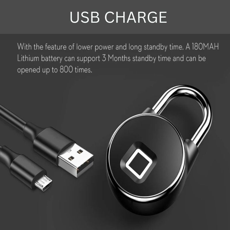 Bluetooth Fingerprint Lock - Biometric, USB Rechargeable, IP65, 10 Users, 3-Month Battery