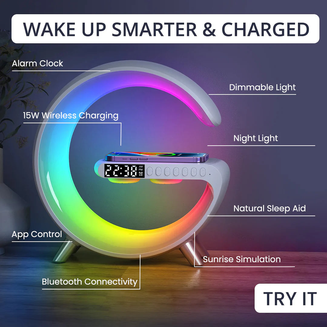 LED Alarm Clock with Sunrise Feature, 15W Wireless Charging & Bluetooth 5.0