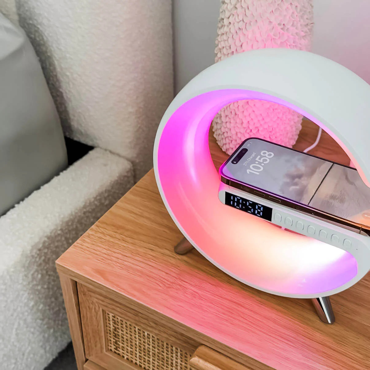 LED Alarm Clock with Sunrise Feature, 15W Wireless Charging & Bluetooth 5.0