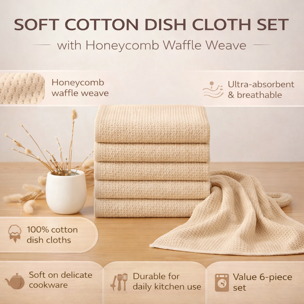 Premium Cotton Kitchen Cloths Set – Highly Absorbent Waffle Texture