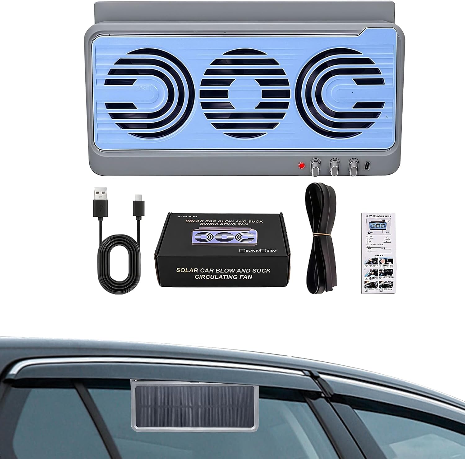 Lightweight Dual Duct Solar Fan for Car Windows – Year-Round Airflow