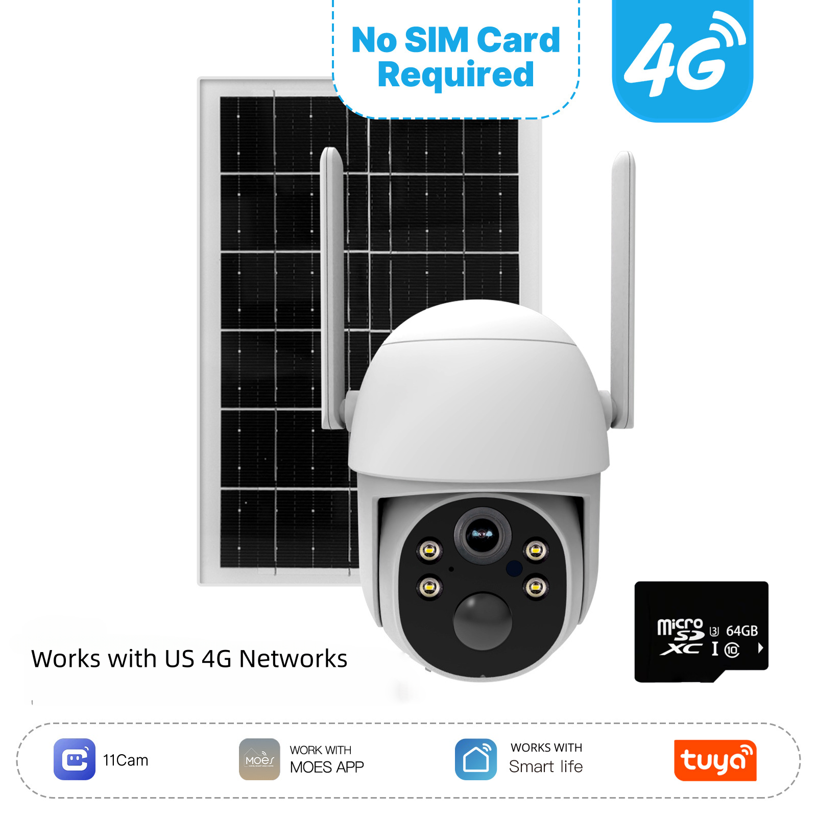 Solar Security Camera with 4G LTE – 2K HD, AI Motion Detection, IP65, 360° Pan, Two-Way Audio
