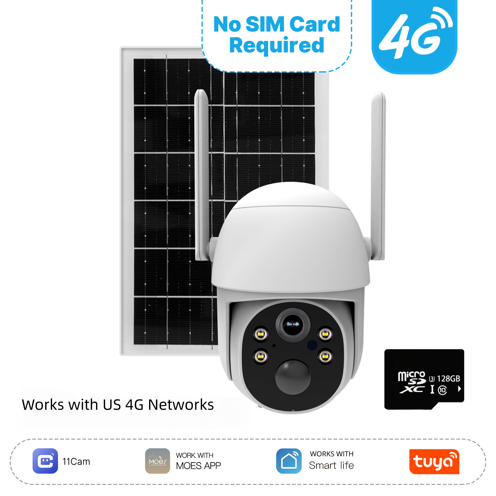 Solar Security Camera with 4G LTE – 2K HD, AI Motion Detection, IP65, 360° Pan, Two-Way Audio