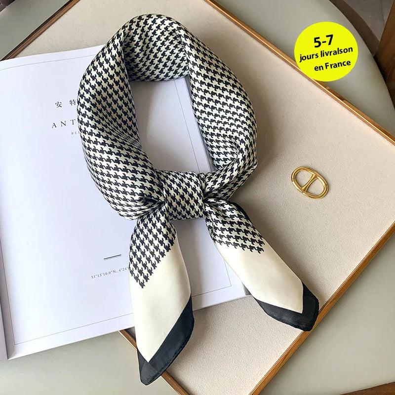 Plaid Silk Scarf – Versatile Charm Accessory