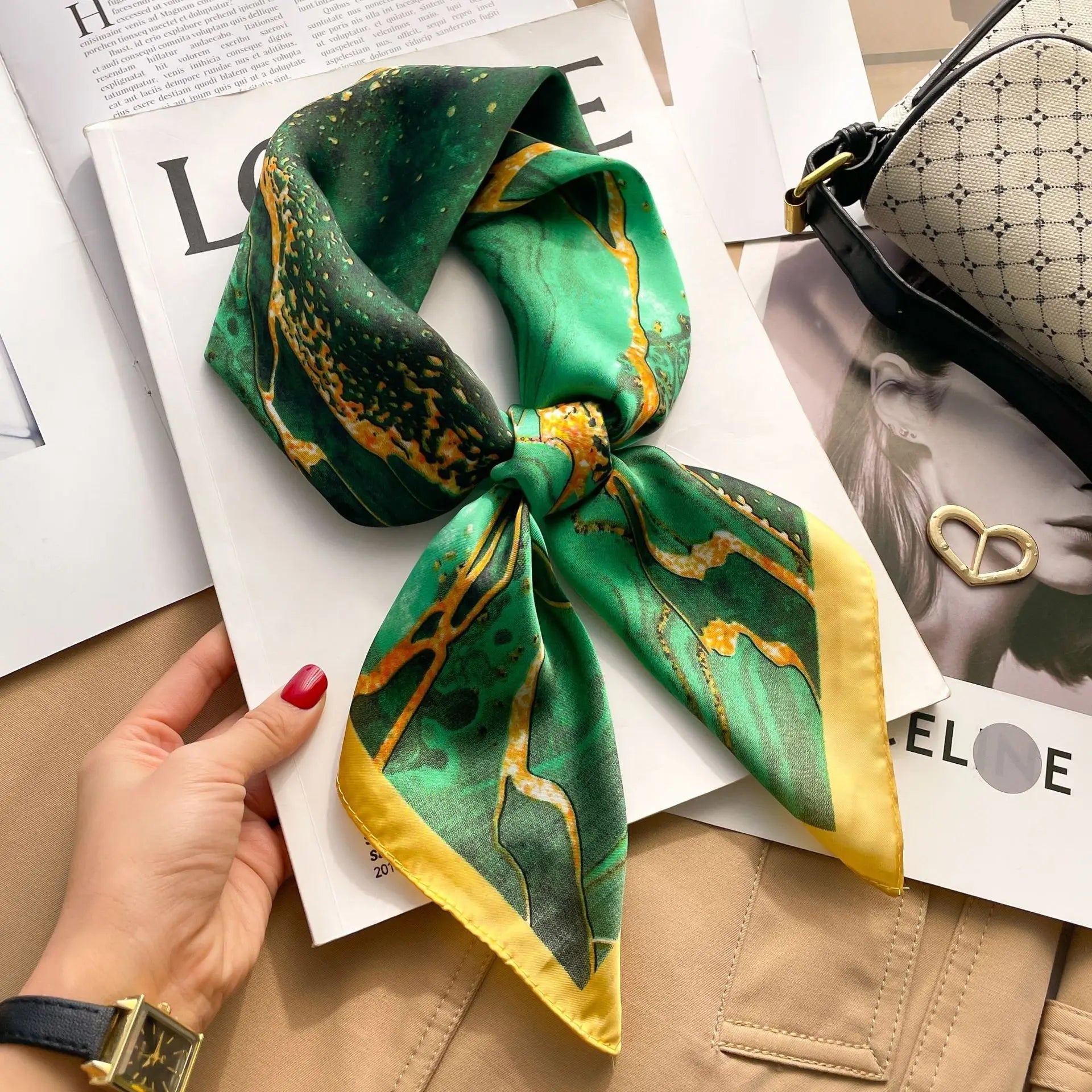Plaid Silk Scarf – Versatile Charm Accessory