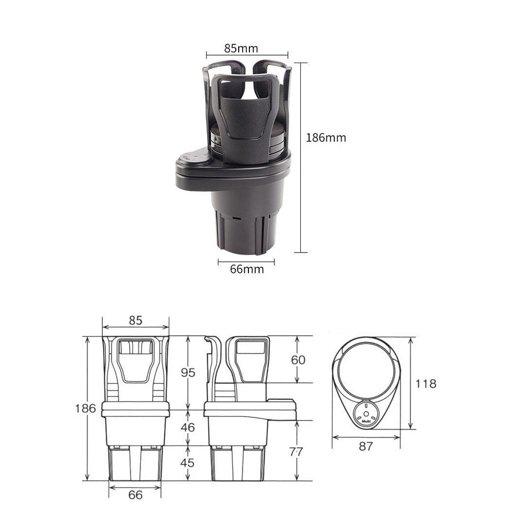 2-in-1 Car Cup Holder with Adjustable Base and Rotating Design