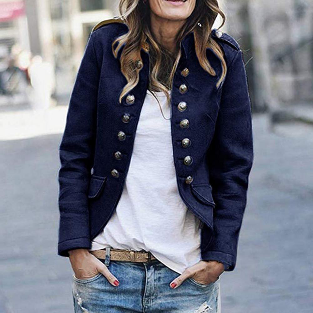 Women’s Blazer | Military-Style Double-Breasted with Stand-Up Collar | Lightweight Tailored Fit | Durable Design