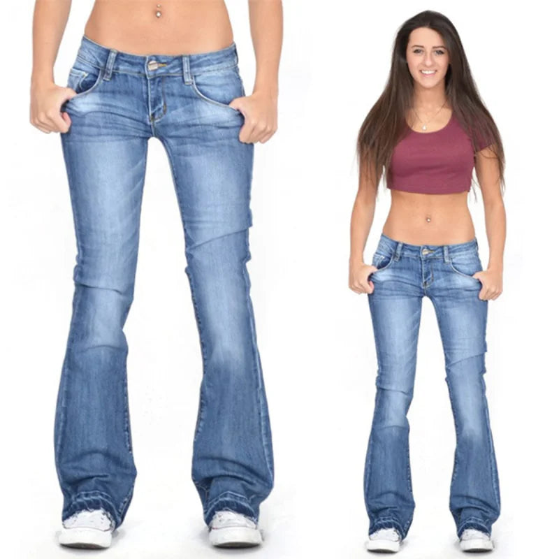 Women’s Low Rise Flared Jeans | Vintage Skinny Bell Bottom | Cotton Blend | Comfortable Fit