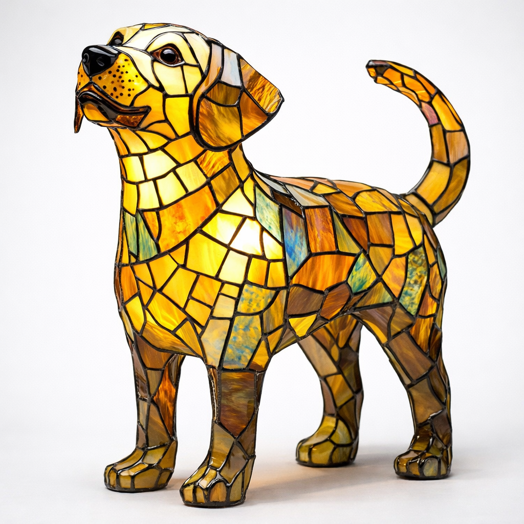 Whimsical Canine Mosaic Lamp with Soft LED Glow for Home