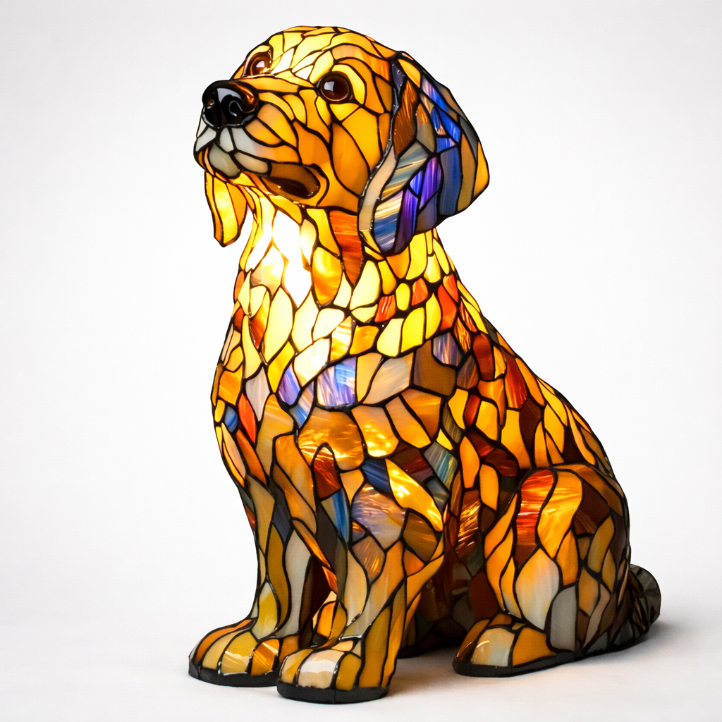 Whimsical Canine Mosaic Lamp with Soft LED Glow for Home