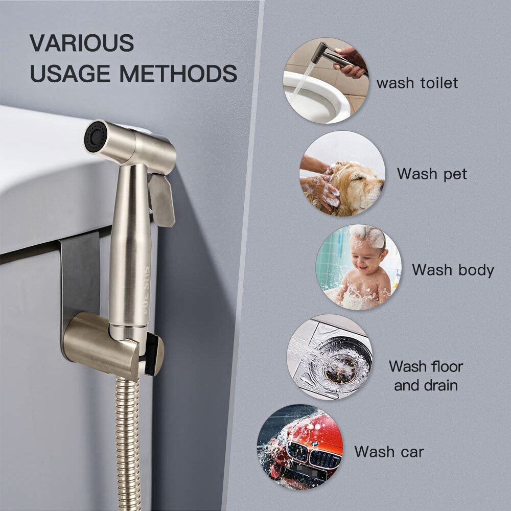 Wall-Mounted Handheld Bidet Sprayer with 1.5m Hose - Single Hole Setup