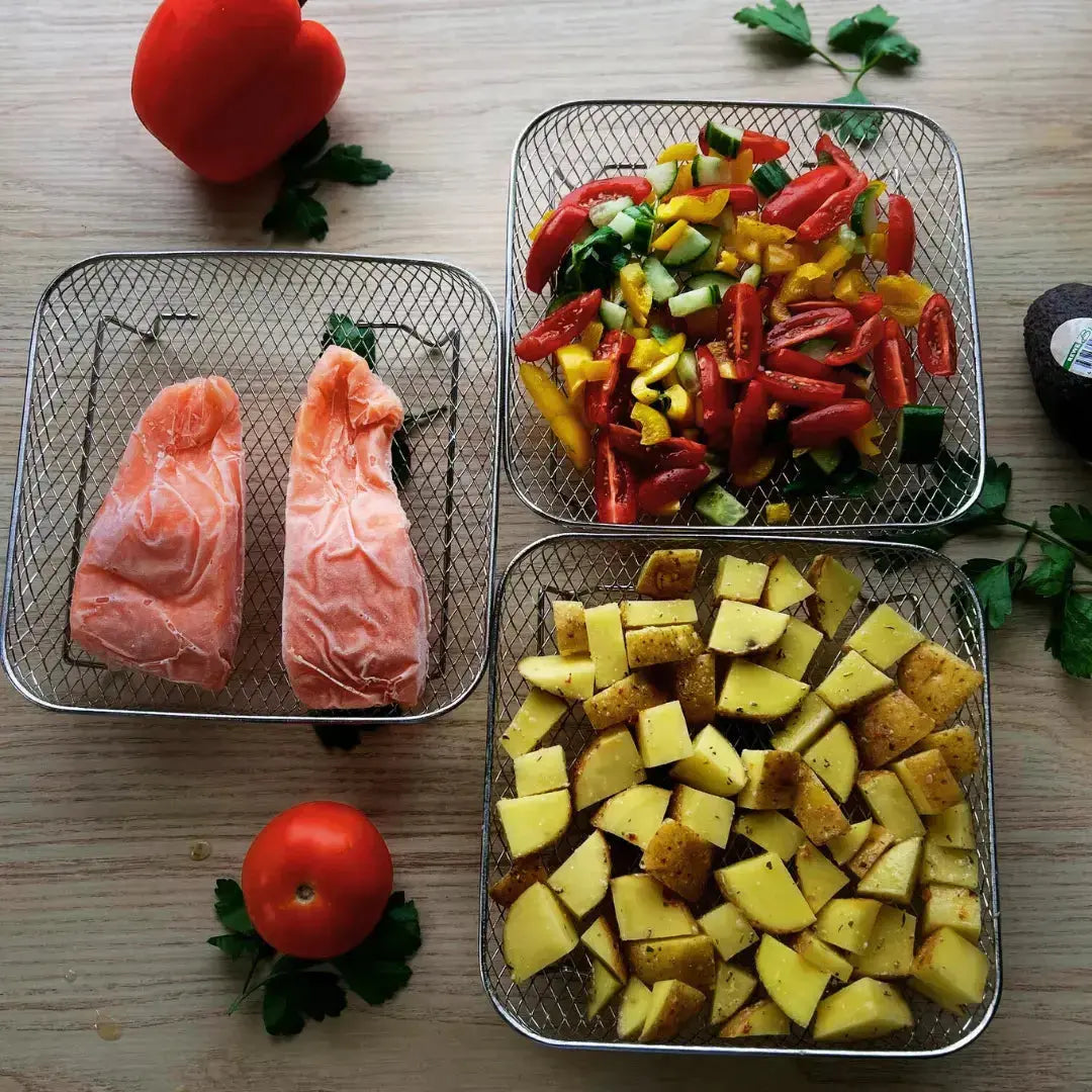 Versatile Stackable Cooking Baskets for Efficient Meal Prep