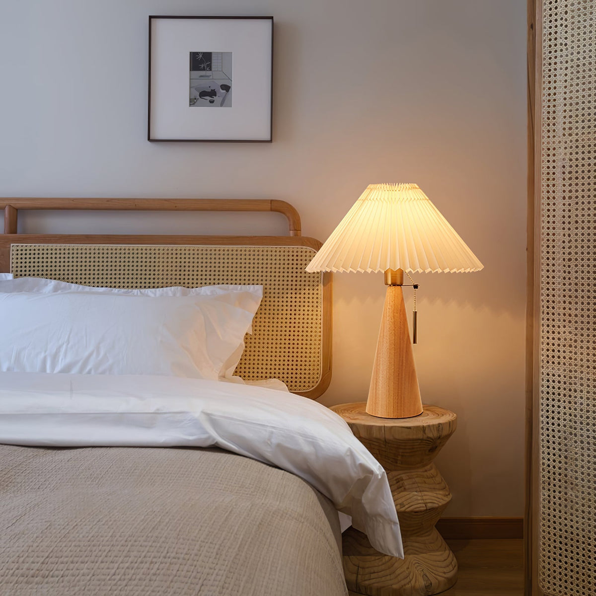 Wooden Base Table Lamp with Pleated Shade