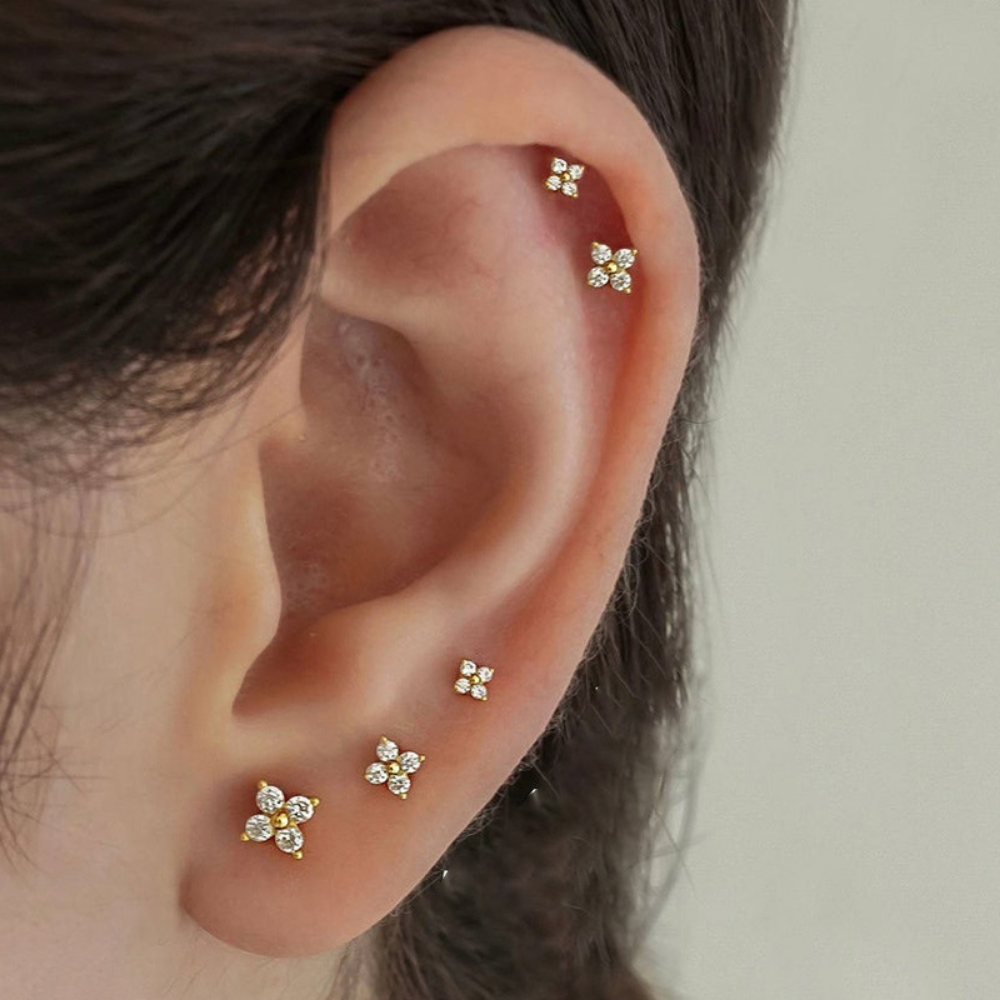 Elegant Floral Stud Earrings with Birthstone Accent