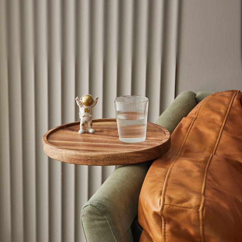 Elegant Walnut-Finished Clip-On Tray Table for Sofa with Wooden Design