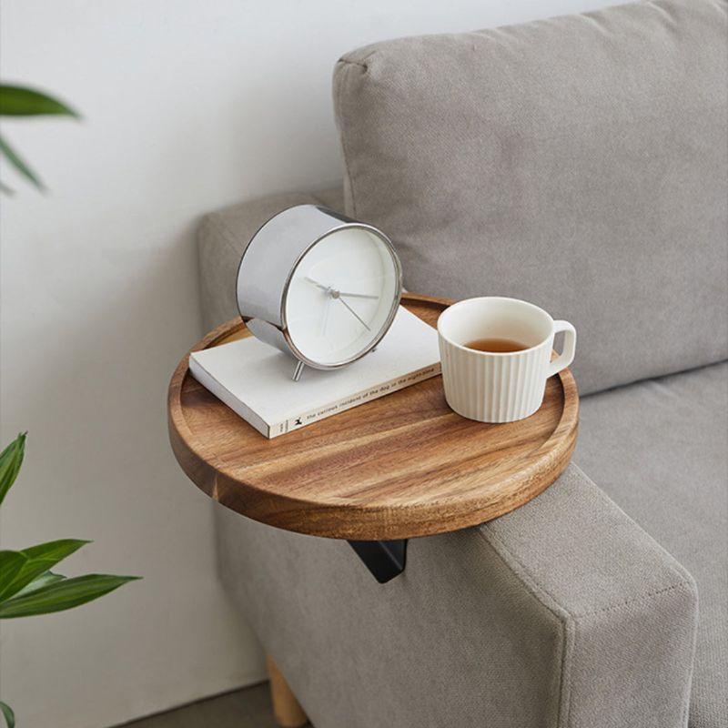 Elegant Walnut-Finished Clip-On Tray Table for Sofa with Wooden Design