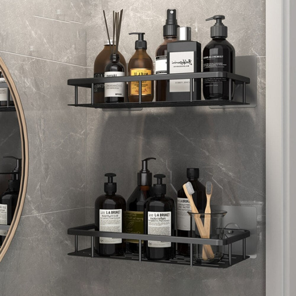 Space-Saving Metal Shelf for Bathroom with Suction Cup Mounting